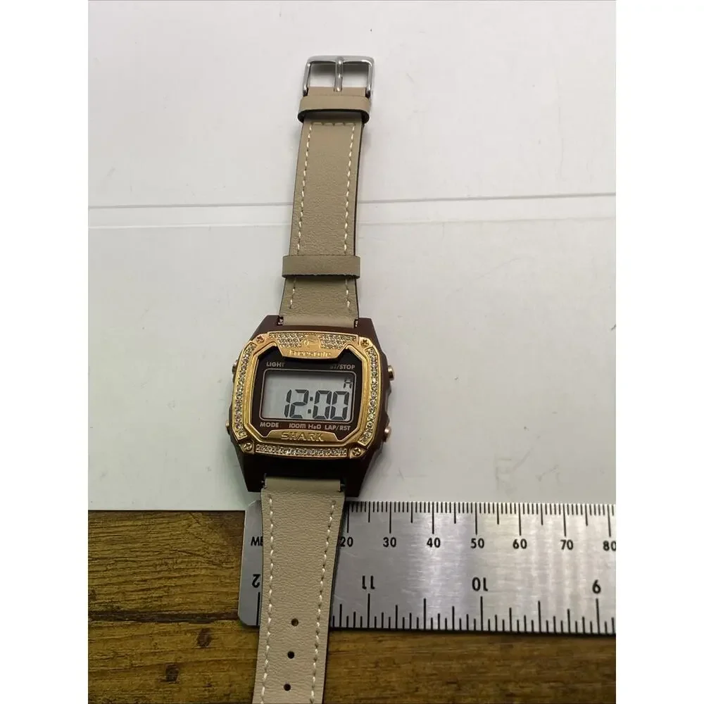 Freestyle Shark Rosegold Rhinestone Tan Leather Band Surfing Watch New Battery